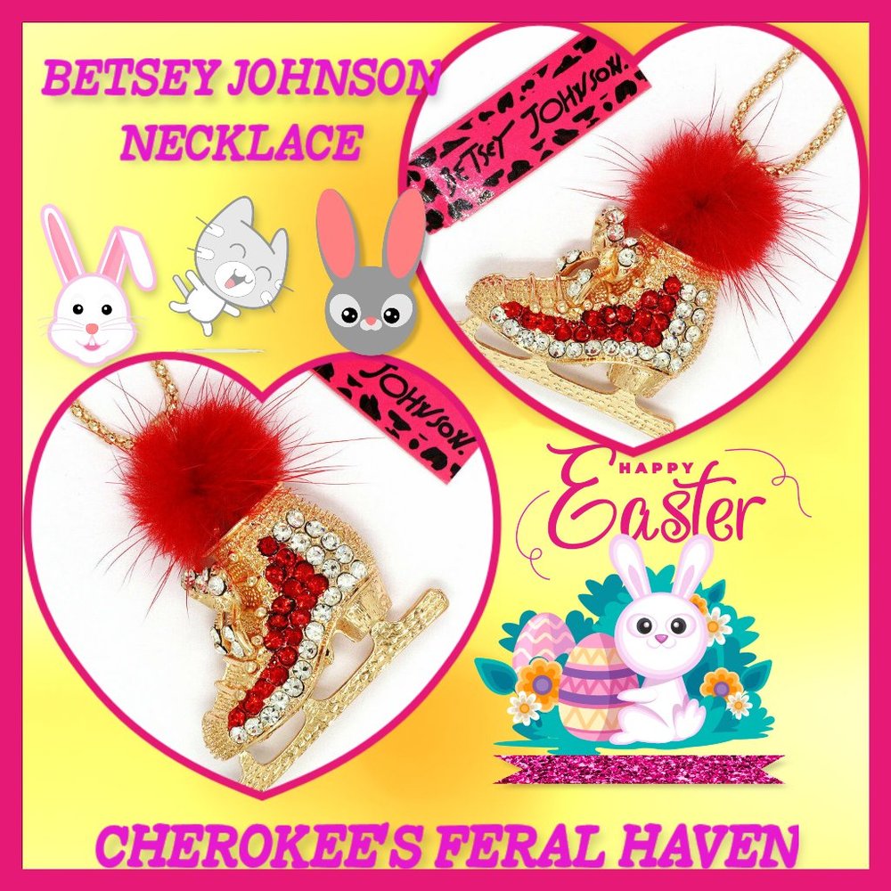 Betsey Johnson Red Fluff/Skate Necklace